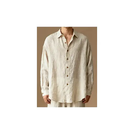 寬鬆亞麻扣領襯衫